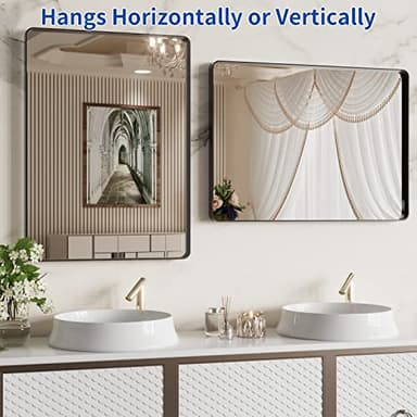 WEER Black Bathroom Mirror 22X30 Inch, Rounded Rectangle Matte Black Bathroom Vanity Mirror, Black Metal Framed Mirror for Wall, Tempered Glass, Anti-Rust, Hangs Horizontal or Vertical - Image 5