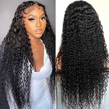 SYHGK 13x6 Deep Wave Lace Front Wigs Human Hair Wigs HD Transparent Deep Curly Lace Frontal Glueless Wigs Human Hair Lace Front Wigs Pre Plucked 150% Density Natural Black 36 Inch - Image 2