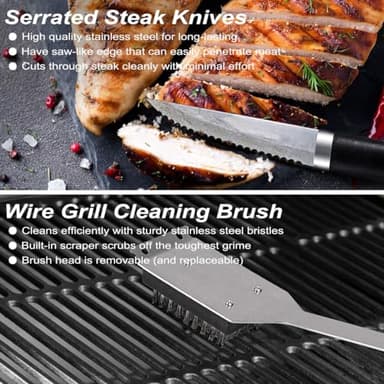 POLIGO 26PCS BBQ Accessories for Outdoor Grill Utensils Set Stainless Steel BBQ Tools Grilling Tools Set for Birthday Fathers Day Dads Presents, Barbecue Accessories Ideal Grilling Gifts for Men Women - Image 8