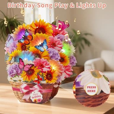 MZD8391 Birthday Cards with MUSIC & LIGHTS, Pop Up Happy Birthday Card, Sunflower & Butterfly, 10 Inch Life Sized Forever Flower Bouquet Gifts for Women Mom Grandma - Image 2