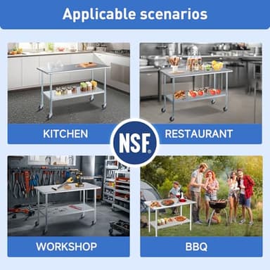 ROCKPOINT Stainless Steel Table for Prep & Work with Caster Wheels 30x48 Inches, NSF Metal Commercial Kitchen Heavy Duty Table with Adjustable Under Shelf and Table Foot for Restaurant, Home and Hotel - Image 7