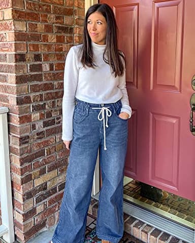 GRAPENT Women's Baggy High Waisted Women Baggy Jeans Wide Leg Jeans for Women High Waist Womens Drawstring Denim Jean Pants Color Classic Blue XX-Large Size 20 Size 22 - Image 8