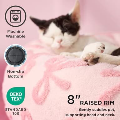 LE SURE Donut Large Dog Bed - Round Cat Beds for Indoor Anti-Anxiety Calming Pet Beds, Washable Cute Modern Beds with Jacquard Shaggy Plush & Anti Slip Bottom, 36 Inch, Pink Taffy - Image 2