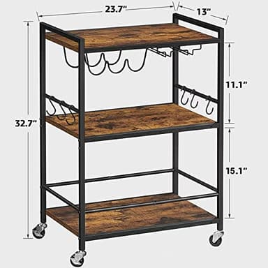 TUTOTAK Bar Cart, Serving Cart for Home, Microwave Cart, Drink Cart, Mobile Kitchen Shelf with Wine Rack and Glass Holder, Rolling Beverage Cart BC01BB030 - Image 6