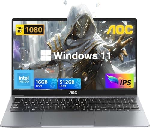 AOC 15.6" Laptop for Students and Business, 2025 Laptop Computer with Intel N97 Processor(Up to 3.6GHz), 16GB RAM, 512GB ROM, HD IPS Display Windows 11 Laptop, Webcam, Metal Shell, Light&Thin, Type-C - Image 1