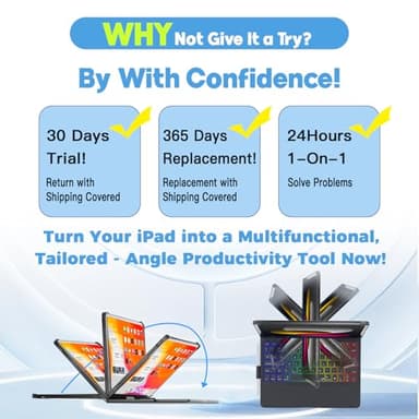 BABG Keyboard Case for iPad 10th Generation&iPad 11th(A16,2025),iPad Air 11/iPad Pro 11 inch Keyboard&iPad Air 5th/Air 4th Keyboard,Non-Trackpad,360°Swivel,7 Use Modes,Backlight-Black - Image 6