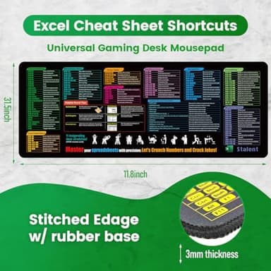 Waterproof Excel Cheat Sheet Desk Pad, Updated Shortcuts Mouse Pad(31.5"x11.8") | Keyboard Shortcut & XL Gaming Desk Mat for Office Computer | Non-Slip Stitched Edges | Employee Appreciation Gifts - Image 4