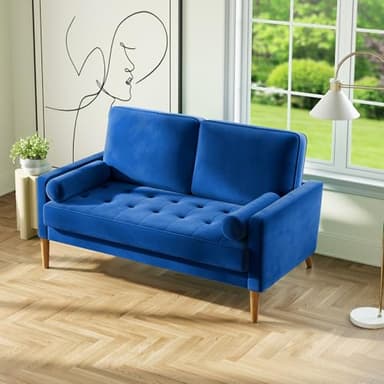 Vesgantti Blue Velvet 56" Mid-Century Modern Loveseat Sofa, 2 Seater with Tufted Seat, Sturdy Wooden Frame, Indoor Use - Image 8