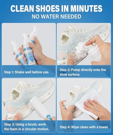 Shoe Cleaner Kit – 200ml White Sneaker & Trainer Cleaner with Brush & Microfibre Cloth – For Leather, Canvas, Knit, Boots, Rubber & Running Shoes - Image 5