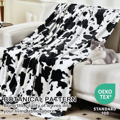Softan Fleece Blanket - Black White Cow Print Throw Blanket - Fuzzy Lightweight Super Soft Microfiber Flannel Blankets for Couch, Bed, Sofa - Ultra Luxurious Warm and Cozy for All Seasons (90"×90") - Image 2