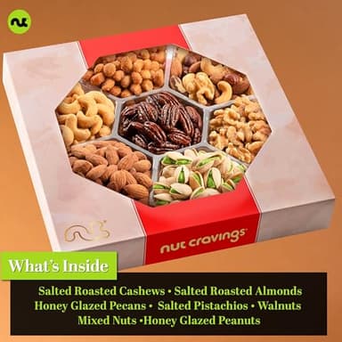 NUT CRAVINGS - Diwali Sweets Hamper Mid-Autumn Festival Mixed Nuts Gift Basket in Red Gold Box (7 Assortments, 1 LB) Food Arrangement, Healthy Snack Care Package, Food Assortments - Image 6