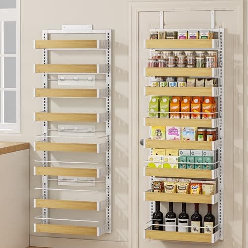 POKIPO 8 Tier Over The Door Pantry Organizer, 2 IN 1 Wall Mount or Hanging Spice Rack Seasoning Shelves with Adjustable Basket, Back of Door Organizer and Storage for Kitchen Cabinet and Room Closet - Image 1