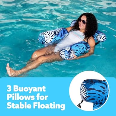 SLOOSH Pool Floats Chairs Adult,Inflatable Pool Lounge,Plant Pattern Floating Mat Hammock,Blow up Water Chairs Noodles rafts for Party Summer Water Beach Fun,Blue Leaves - Image 2