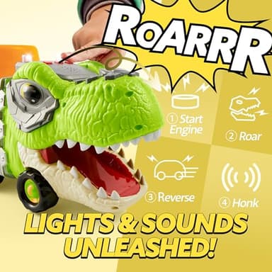 JOYIN Dinosaur Toys for Kids 2-4, Toddler Boy Toys, Dinosaur Carrier Truck with 6 Rubber Car Vehicles, Christmas Birthday Gifts with Music & Lights for 2 3 4 5 Year Old - Image 4