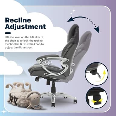 Serta Bryce Executive Office Chair, Ergonomic Computer DeskChairs with Patented AIR Lumbar Support, Comfy Body Pillows, Height Adjustable, Swivel Base with Wheels, Bonded Leather, Gray - Image 8