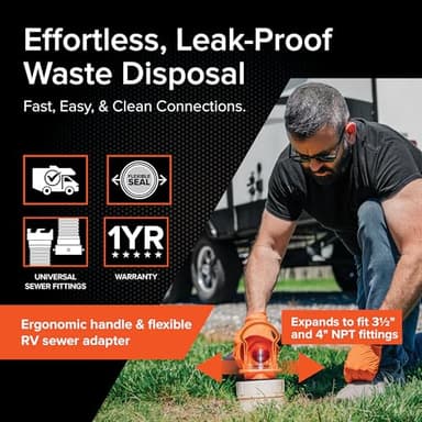 Camco Rhino RV Sewer Adapter PRO - Clear Sewer Hose Elbow with Drain Lock Adapter - Includes Ergonomic Handle & Flexible Adapter (39730) - Image 3