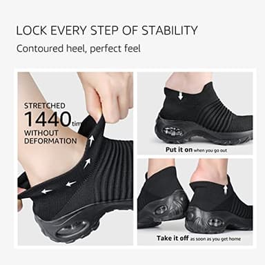 HKR Womens Walking Shoes Slip On Light Weight Mesh Platform Nursing Shoes Cushioned Sneakers All Black 8.5(1839 EU 40.5) - Image 5