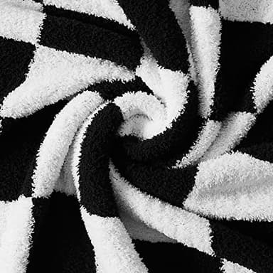 WRENSONGE Checkered Throw Blanket, Black and White Soft Cozy Fluffy Warm Hand Made Throw Blankets for Couch, Sofa, Chair, Bed, Camping, Picnic, Travel Lightweight Bed Blanket - 60"*80" - Image 4