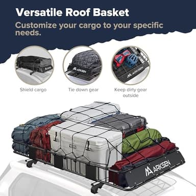 ARKSEN 84 x 50 x 6 Inch Universal Extra Wide 150LB Heavy Duty Roof Rack Cargo with Extension Car Top Luggage Holder Carrier Basket for SUV, Truck, & Car Steel Construction - Image 3