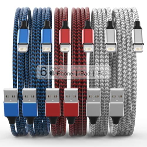 [Apple MFi Certified] 6Pack 3/3/6/6/6/10 FT iPhone Charger Nylon Braided Fast Charging Lightning Cable Compatible iPhone 14 Pro/13 mini/13/12/11 Pro MAX/XR/XS/8/7/Plus/6S/SE/iPad - Image 1