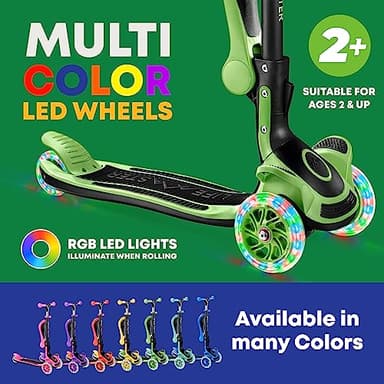3 Wheel Scooter for Kids with Foldable Seat, Adjustable Handlebar Height, Lean-to-Steer Ride On Toy for Kids Ages 2+, Light-Up LED Wheels, Wide Anti Slip Deck, Indoor & Outdoor Use, Green - Image 6