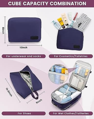 LOVEVOOK Large Travel Backpack for Women & Men, 40L Carry on Backpack for Airplanes, TSA Personal Item Travel Bag fits 17" Laptop, Waterproof Travel Essentials Airline Approved with 3 Packing Cubes - Image 5