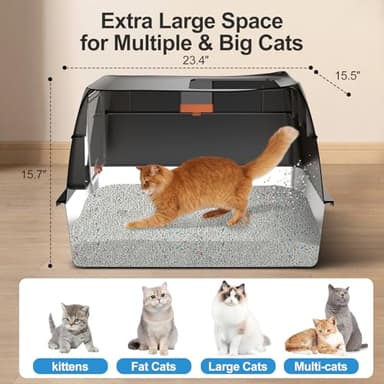 Stainless Steel Litter Box with Lid,Front Entry Top Exit Kitty LitterBox,Extra Large Enclosed Metal Cat Box with Litter Scoop & Litter Mat-Black - Image 2