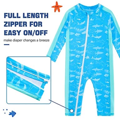 UNIFACO Baby Boy Bathing Suit Infant Shark Rashguard Swimsuit 12 Months One Piece Sunsuits Swimwear with Sun Hat - Image 2