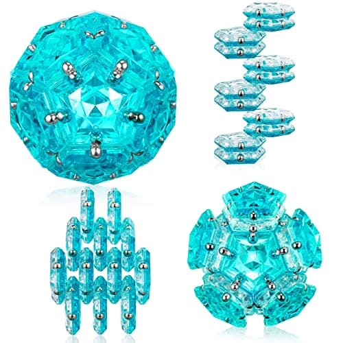 Magnetic Fidget Sphere - Pentagons Magnets Balls - 12 Piece Set - Crystal Bright Blue - Magnet Fidgets Toy - Creativity Beyond Imagination, Inspirational, Recreational, Desk Toys for Adults - Image 1