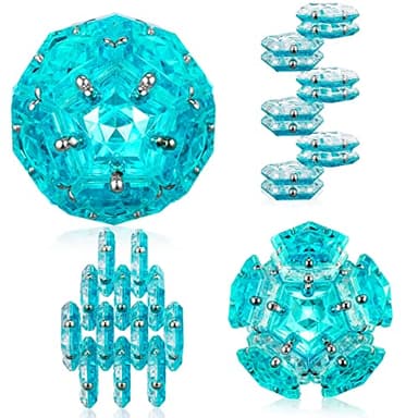 Magnetic Fidget Sphere - Pentagons Magnets Balls - 12 Piece Set - Crystal Bright Blue - Magnet Fidgets Toy - Creativity Beyond Imagination, Inspirational, Recreational, Desk Toys for Adults - Image 1