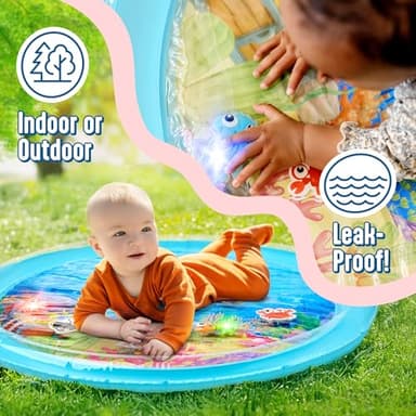 SplashEZ Lights Up Tummy Time Water Mat for Babies, 30" X-Large Baby Water Mat Tummy Time for Sensory Play with LED Glowing Fishes, Inflatable Fun Play Pad for Infants & Toddlers 3 to 36 mo - Image 6