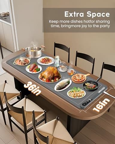 Warming Mat For Food Extra Large 36"x16" 580W Food Warmer Chafing Dishes for Buffet,Food Warming Mat,Food Warmers for Parties Buffet,Portable Heating Pad 6 Level Temp 6 Hour Timer - Image 8