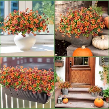 Artificial Mums Fake Fall Flowers for Outdoors Decoration, 12 Bundles Realistic Autumn Silk Daisy Faux Plants UV Resistant Decor for Home Garden Porch Patio Yard Balcony Window (Orange Brown) - Image 5