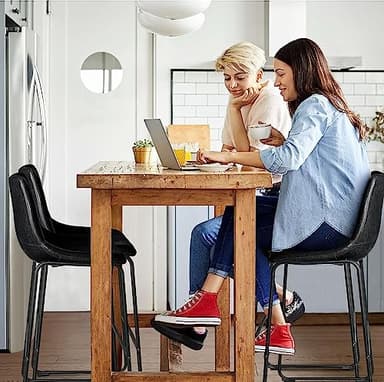 LEMBERI 26 inch Bar Stools Set of 4, Modern Counter Height Bar Stools, Faux Leather Barstool with Back and Metal Leg, Armless Bar Chairs for Kitchen Island (Black, 4pcs 26") - Image 6