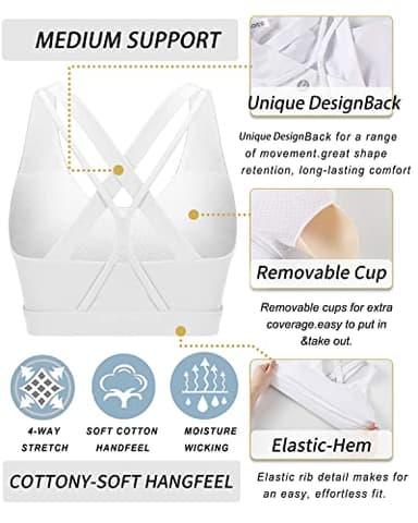 RUNNING GIRL Sports Bras for Women, Criss-Cross Back Padded Strappy Sports Bras Medium Support Yoga Bra with Removable Cups(2919 White M) - Image 5