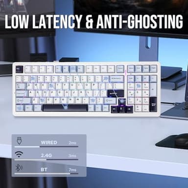 EPOMAKER x Aula F99 Wireless Mechanical Keyboard, Hot Swappable Gasket Custom Gaming Keyboard with Five-Layer Padding, Bluetooth/2.4GHz/USB-C, 8000mAh Battery (White Blue, Reaper Switch) - Image 5
