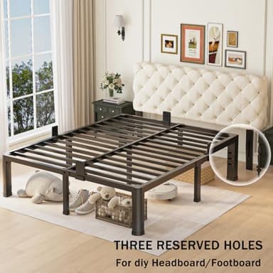 18 inch Queen Bed Frame with Round Corner Legs and Headboard Hole Mattress Slide Stopper 3500 lbs Heavy Duty Metal Platform,Steel Slats Support,No Box Spring Needed,Easy Assembly,Noise Free - Image 4