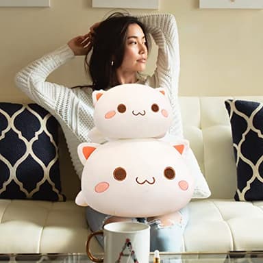 FUYU Cat Stuffed Animals, Soft Cat Plush Pillow Kawaii Kitten Stuffed Animal Toy Gifts for Kids Boys Girls Room Decor (White Round Eyes,15in/37cm) - Image 5