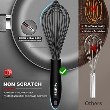 Walfos Silicone Whisk,Stainless Steel Wire Whisk Set of 3 -Heat Resistant 480°F Kitchen Whisks for Non-stick Cookware,Balloon Egg Beater Perfect for Blending,Whisking,Beating,Frothing & Stirring,Black - Image 4