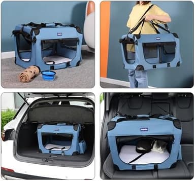 Petprsco Portable Collapsible Dog Crate, Travel Dog Crate 24x17x17 with Soft Warm Blanket and Foldable Bowl for Large Cats & Small Dogs Indoor and Outdoor - Image 5