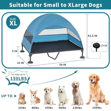 Elevated Dog Bed with Canopy, Raised Outdoor Dog Cot with Stable Anti-Slip Feet, Pet Bed with Removable Canopy Shade Tent, Dog Bed for Indoor Outdoor (Blue, 50.0" L x 32.0" W x 42.5" Th) - Image 5