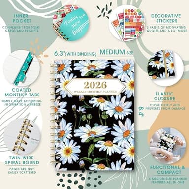 Ymumuda 2026 Planner, Daily Weekly and Monthly Planner，Jan 2026 - Dec 2026, 8.4" x 6.3", 2026 Calendar Planner Book with Tabs, Spiral Notebook with Inner Pocket for Office Home School Supplies - Image 5