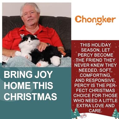 Chongker Interactive Companion Robot Cat Pets, Handmade Weighted Stuffed Animals, Cat Plush Toy with Voice Response, Realistic Heartbeat and Purring, Black Cat - Image 6