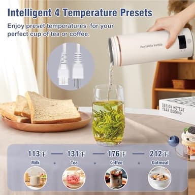 Travel Electric Kettle Portable Mini Kettle,Small Hot Water Boiler with 4 Temperature Settings,304 Stainless Steel,Fast Boiling Water with Auto Shut-Off and Boil Dry Protection,400ml (Beige, 400ML) - Image 4