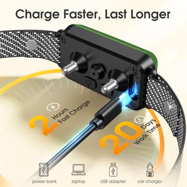 KJKZO Dog Bark Collar for Large Medium Small Dogs, Effective No-Bark Collar, Smart Barking Collar, Rechargeable Bark Collar with 7 Sensitivity, 3 Modes, Waterproof, Green - Image 5