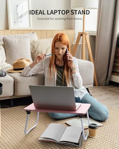 Ruxury Foldable Lap Desk Laptop Stand Bed Desk Table Tray, Breakfast Serving Tray, Portable & Lightweight Mini Table, Lap Tablet Desk for Sofa Couch Floor - Pink - Image 3