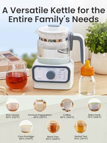 GROWNSY Baby Instant Warmer, Glass Water Boiler with Accurate Temperature Control for Formula, Coffee and Tea, 1.3 Liter Electric Kettle with LCD Display and Timer - Image 8