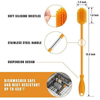 Silicone Bottle Cleaning Brush with Long Handle,12.5" Water Bottle Cleaner for Baby Bottles, Hydro Flask, Sports Bottle, Vase, Glassware, Perfect for Smaller Diameter Bottle Openings (One Pack) - Image 4