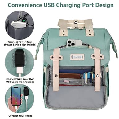 FALANKO Laptop Backpack for Women, Doctor Teacher Nurse Work Bookbag for 17.3 Inch Laptop, Large Travel Wide Open College Shoulder Purse Bag With RFID Anti Theft USB Charging Port-Green - Image 5