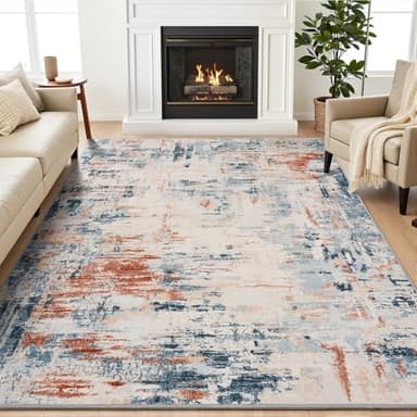 MontVoo 5x7 Area Rug-Washable Rugs for Living Room-Soft Blue&Red Rug for Bedroom-Non Slip Indoor Floor Carpet for Dining Room Living Room Bedroom Office Under Table - Image 1